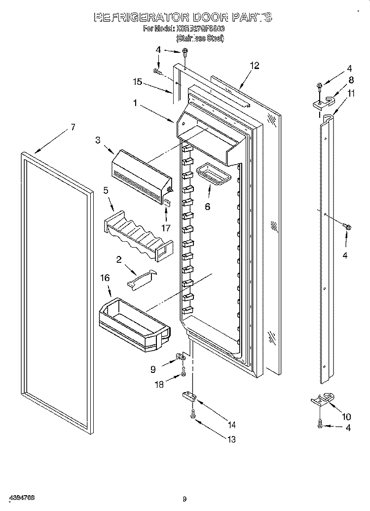 REFRIGERATOR DOOR Diagram and Parts List for KSRB27QFSS00  KitchenAid Refrigerator