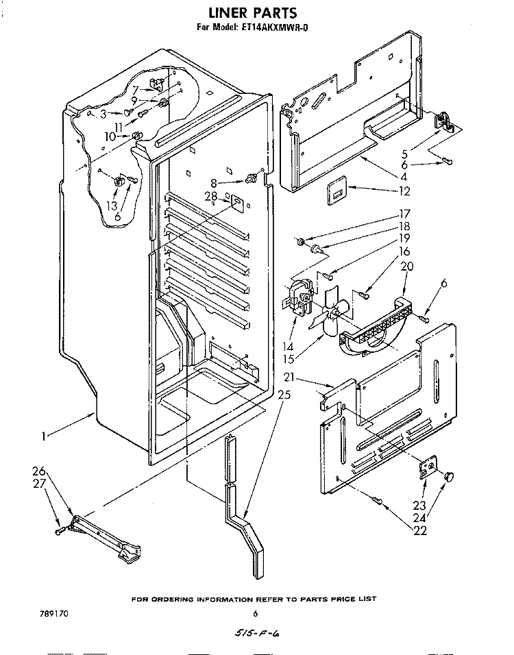 LINER , LIT/OPTIONAL Diagram and Parts List for ET14AKXMWR0  Whirlpool Refrigerator