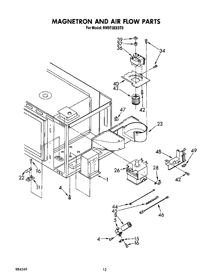 MAGNETRON AND AIR FLOW Diagram and Parts List for RM973BXST0  Whirlpool Microwave Oven Combo
