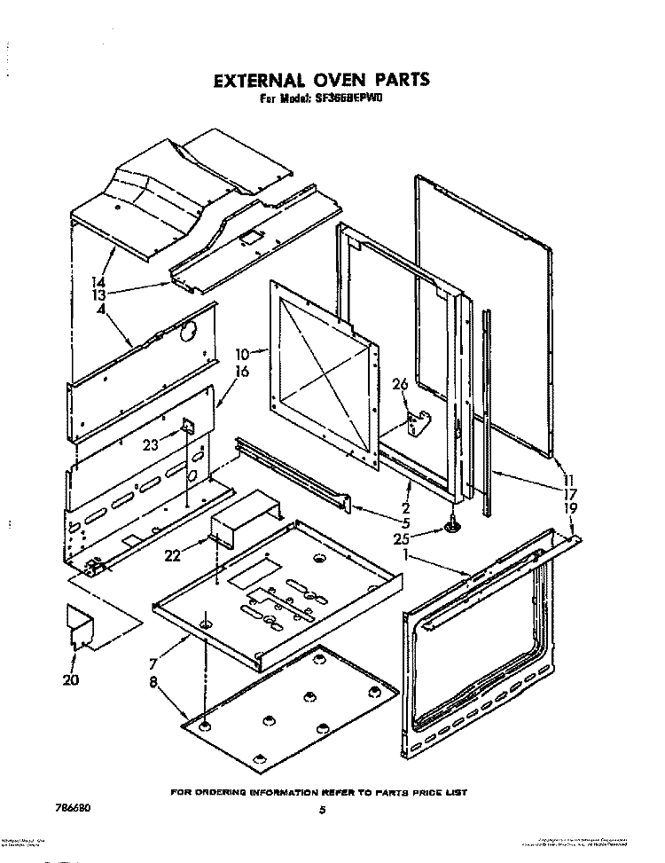 EXTERNAL OVEN Diagram and Parts List for SF365BEPW0  Whirlpool Range