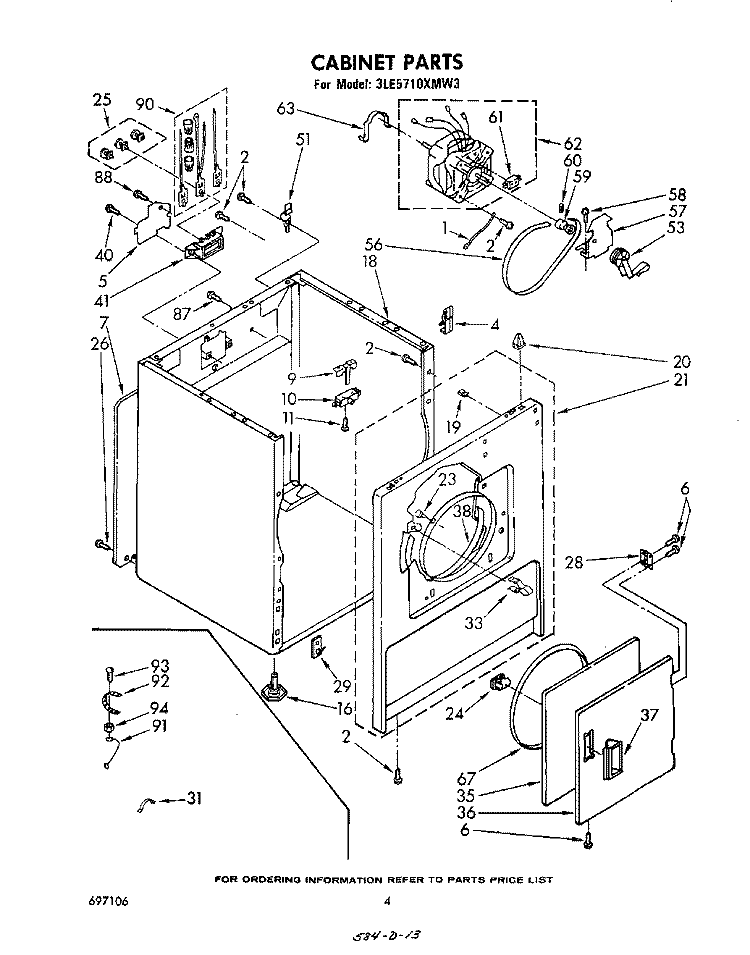 SECTION Diagram and Parts List for 3LE5710XMW3  Whirlpool Dryer