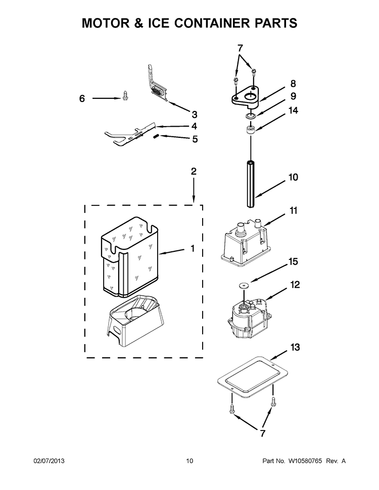 MOTOR & ICE CONTAINER PARTS Diagram and Parts List for KSSC48QVS05  KitchenAid Refrigerator