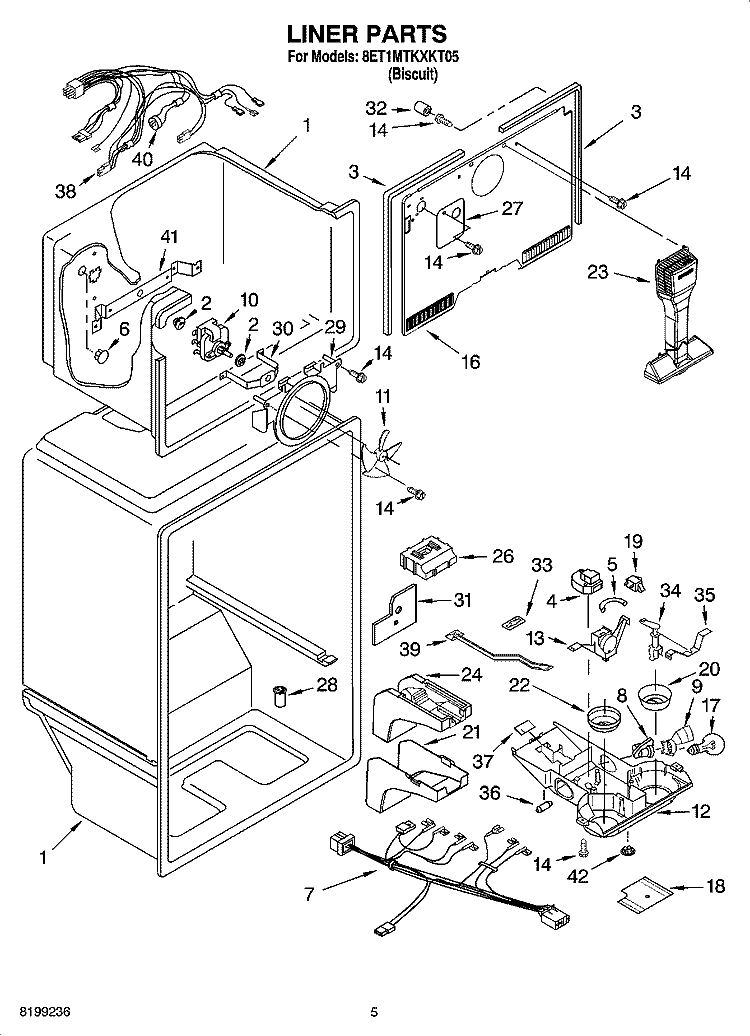 LINER PARTS Diagram and Parts List for 8ET1MTKXKT05  Whirlpool Refrigerator