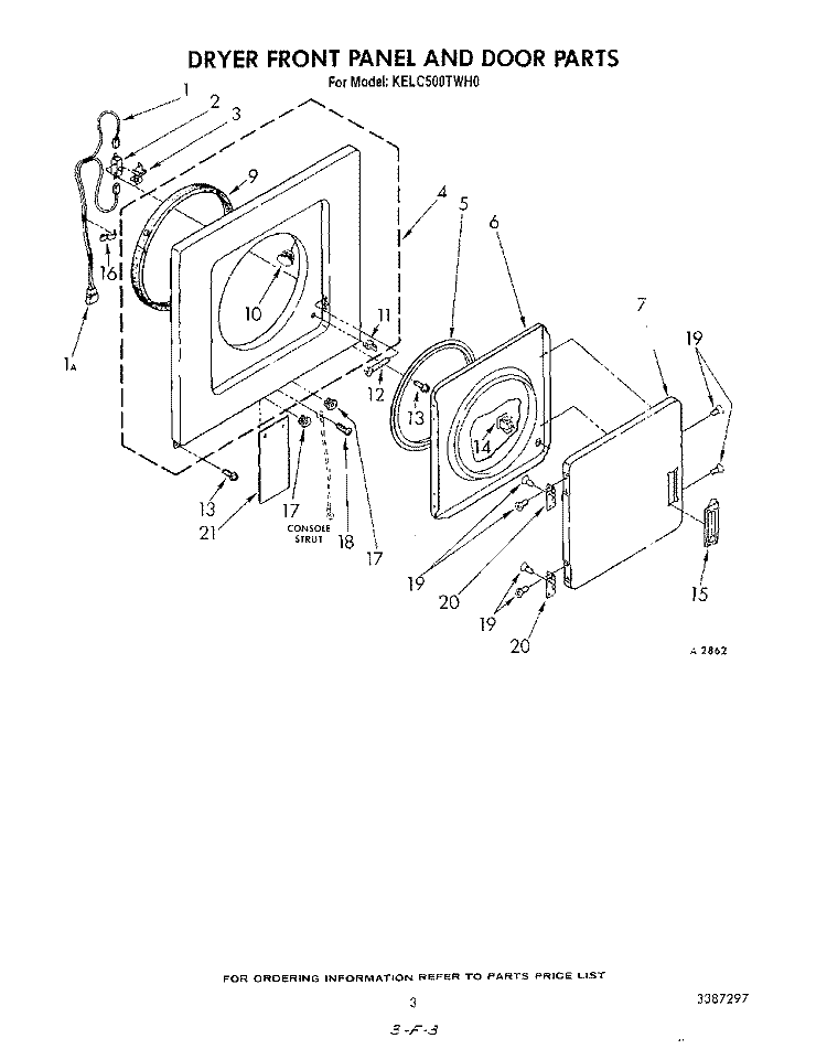 DRYER FRONT PANEL AND DOOR Diagram and Parts List for KELC500TPL0  KitchenAid Washer Dryer Combo