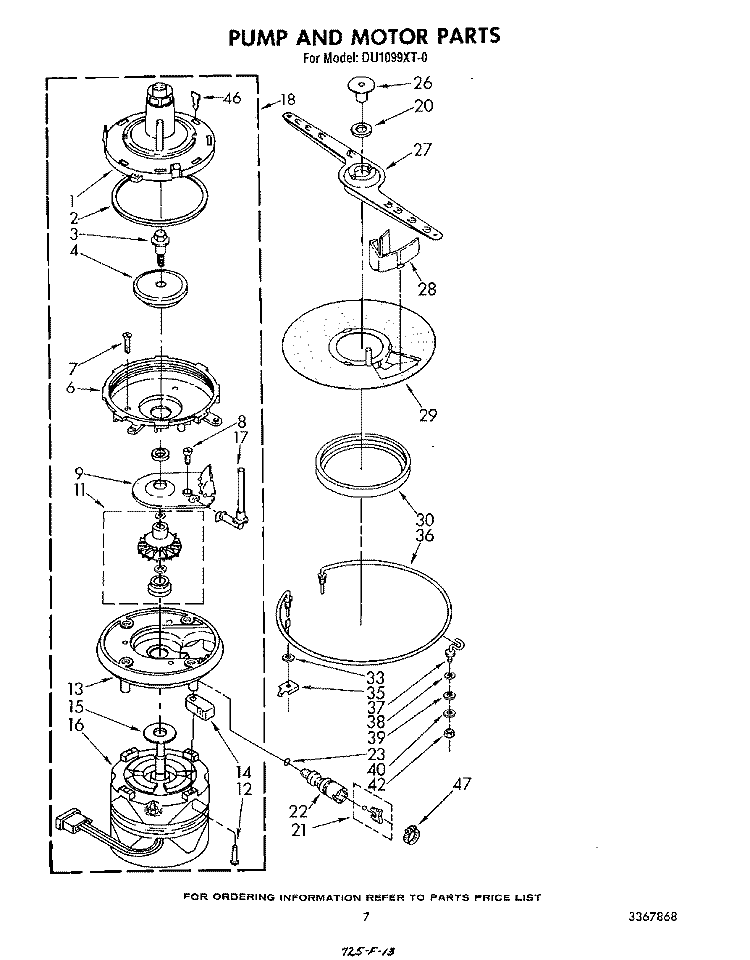 PUMP AND MOTOR Diagram and Parts List for DU1099XT0  Whirlpool Dishwasher