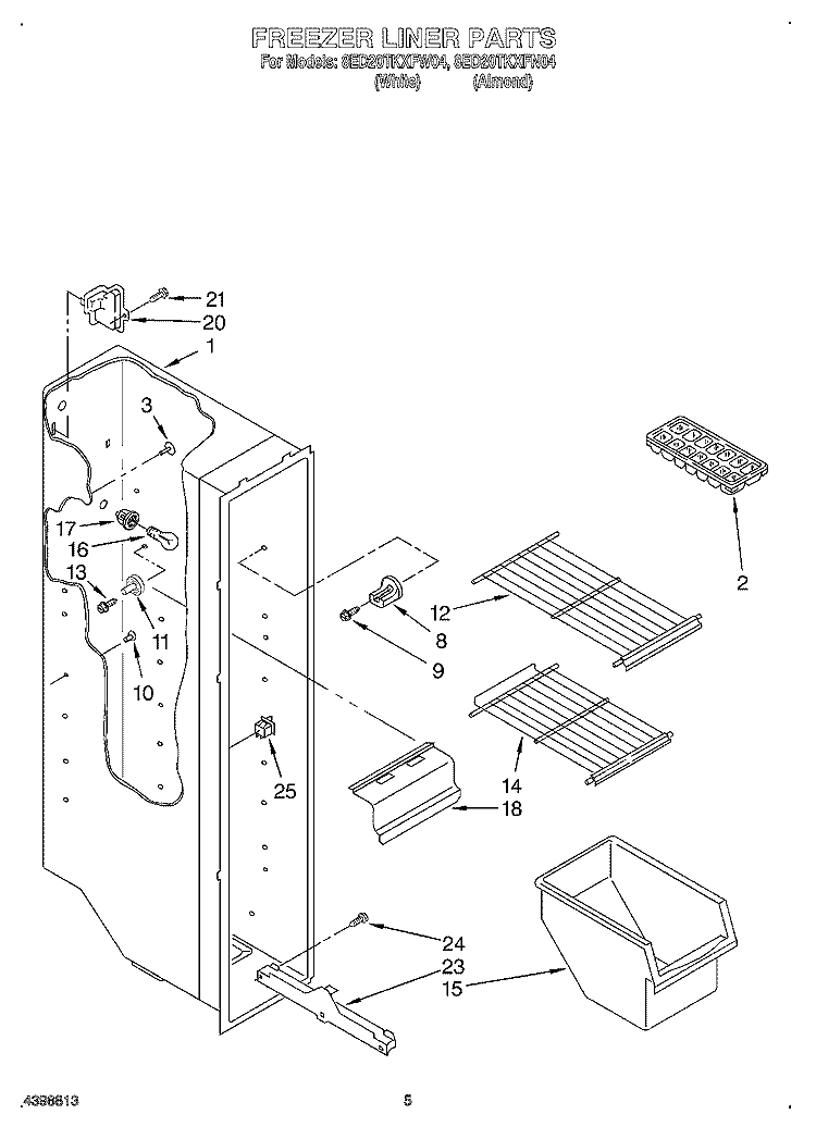FREEZER LINER Diagram and Parts List for 8ED20TKXFN04  Whirlpool Refrigerator