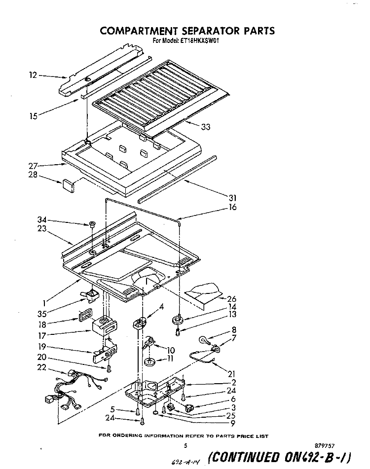 COMPARTMENT SEPARATOR Diagram and Parts List for ET18HKXSW01  Whirlpool Refrigerator