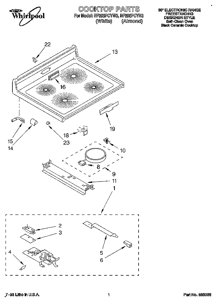 COOKTOP Diagram and Parts List for RF396PCYW3  Whirlpool Range
