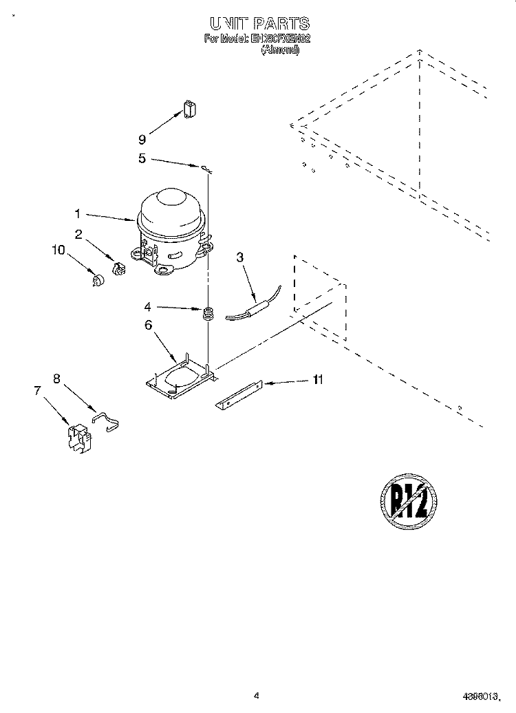 SECTION Diagram and Parts List for EH050FXEN02  Whirlpool Freezer
