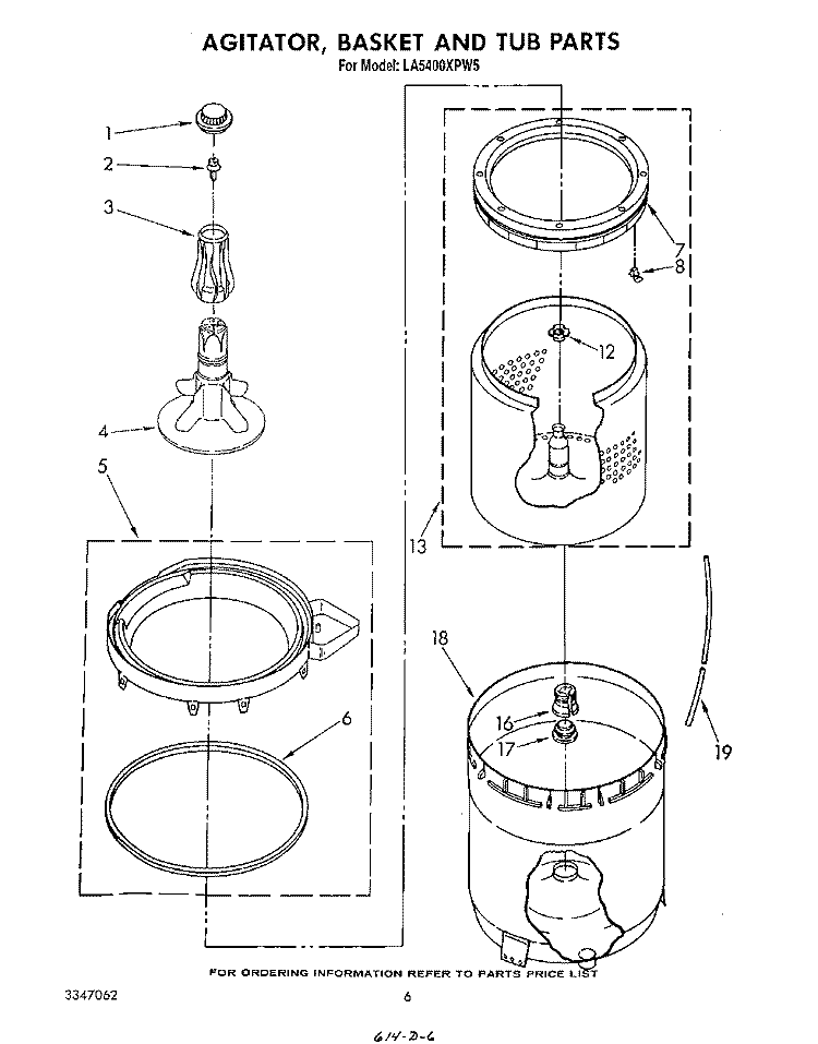 AGITATOR, BASKET, AND TUB Diagram and Parts List for LA5400XPW5  Whirlpool Washer