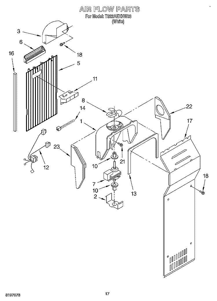 AIR FLOW Diagram and Parts List for TS22AEXHW03  Whirlpool Refrigerator
