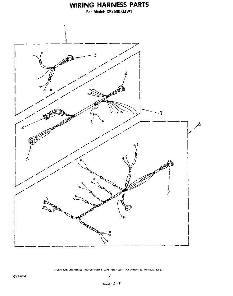 WIRING HARNESS Diagram and Parts List for CE2500XMW1  Whirlpool Dryer