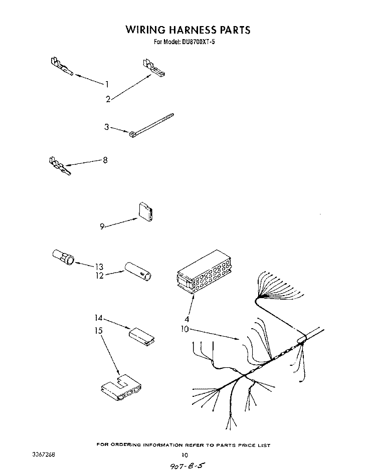 WIRING HARNESS Diagram and Parts List for DU8700XT5  Whirlpool Dishwasher