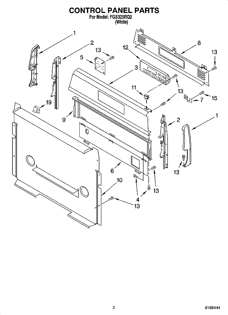 CONTROL PANEL PARTS Diagram and Parts List for FGS325RQ2  Roper Range