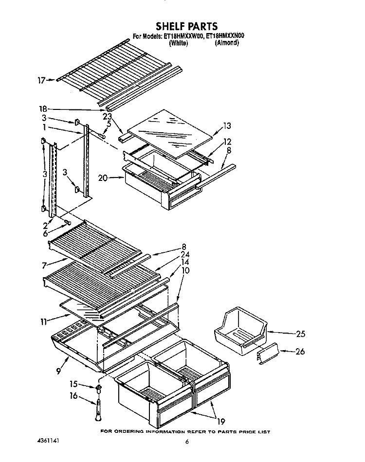 SHELF Diagram and Parts List for ET18HMXXN00  Whirlpool Refrigerator