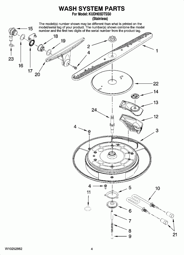 WASH SYSTEM PARTS Diagram and Parts List for KUDH03DTSS0  KitchenAid Dishwasher