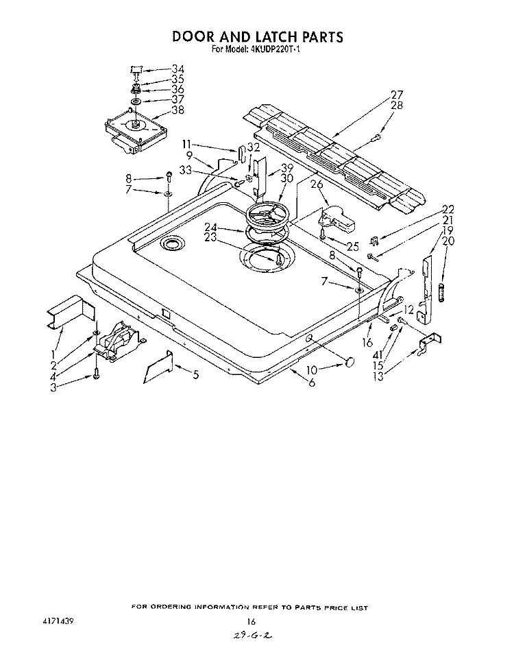DOOR AND LATCH Diagram and Parts List for 4KUDP220T1  KitchenAid Dishwasher