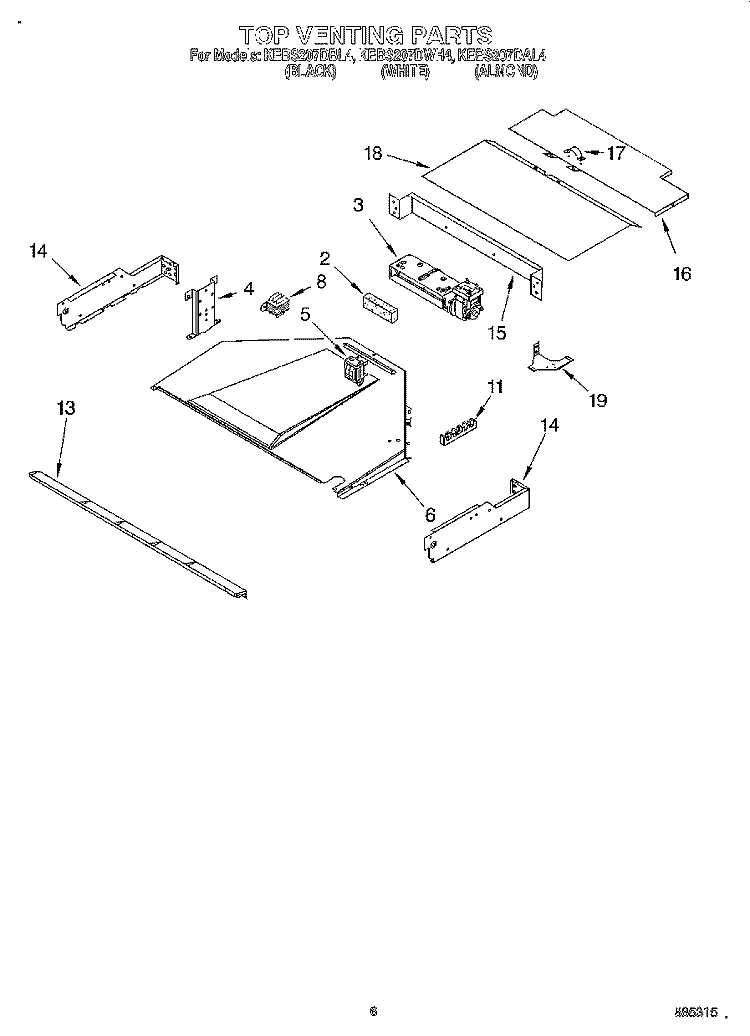 TOP VENTING, OPTIONAL Diagram and Parts List for KEBS207DBL4  KitchenAid Wall Oven