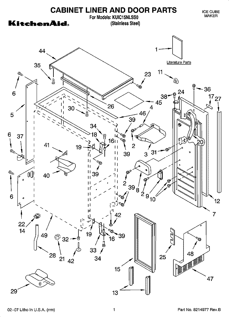 CABINET LINER AND DOOR PARTS Diagram and Parts List for KUIC15NLSS0  KitchenAid Ice Maker