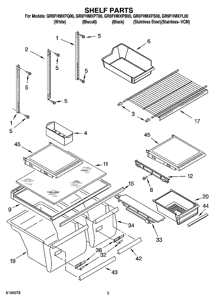 SHELF PARTS Diagram and Parts List for GR9FHMXPT00  Whirlpool Refrigerator
