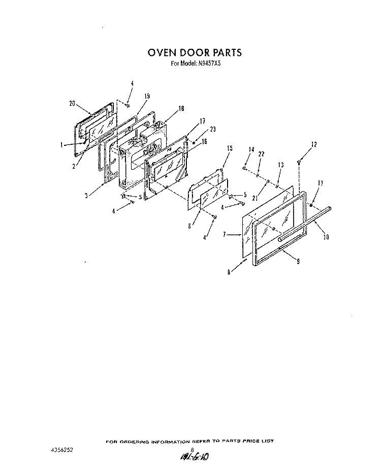 OVEN DOOR Diagram and Parts List for N9457X5  Roper Range