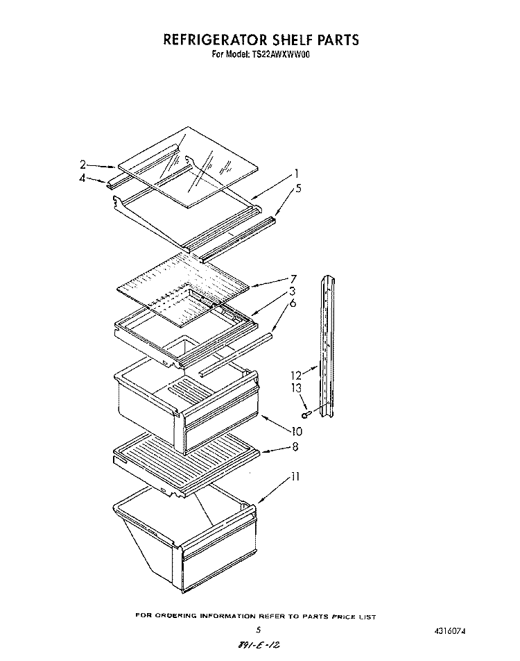 REFRIGERATOR SHELF Diagram and Parts List for TS22AWXWW00  Whirlpool Refrigerator