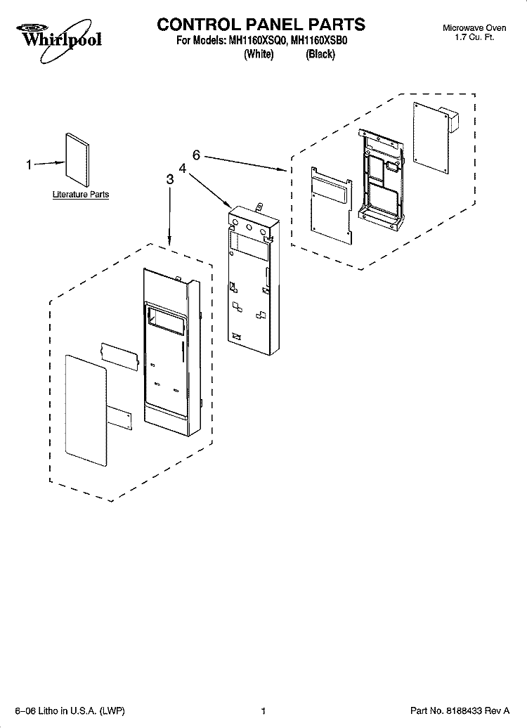 CONTROL PANEL PARTS Diagram and Parts List for MH1160XSQ0  Whirlpool Microwave