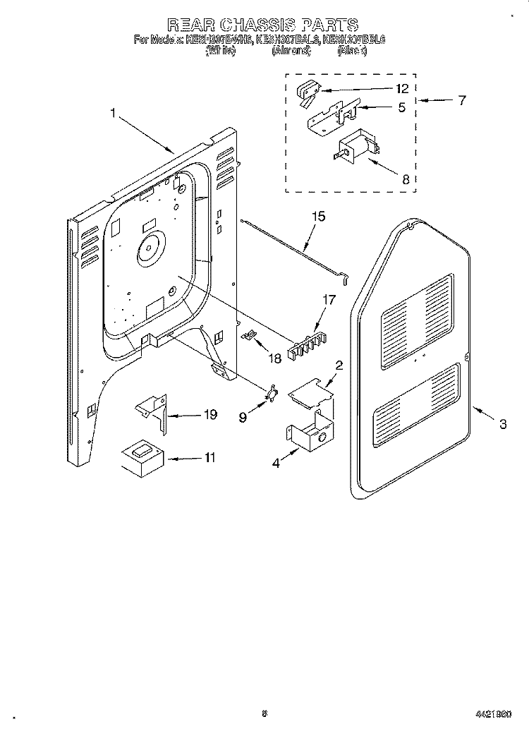 REAR CHASSIS, LIT/OPTIONAL Diagram and Parts List for KESH307BAL6  KitchenAid Range