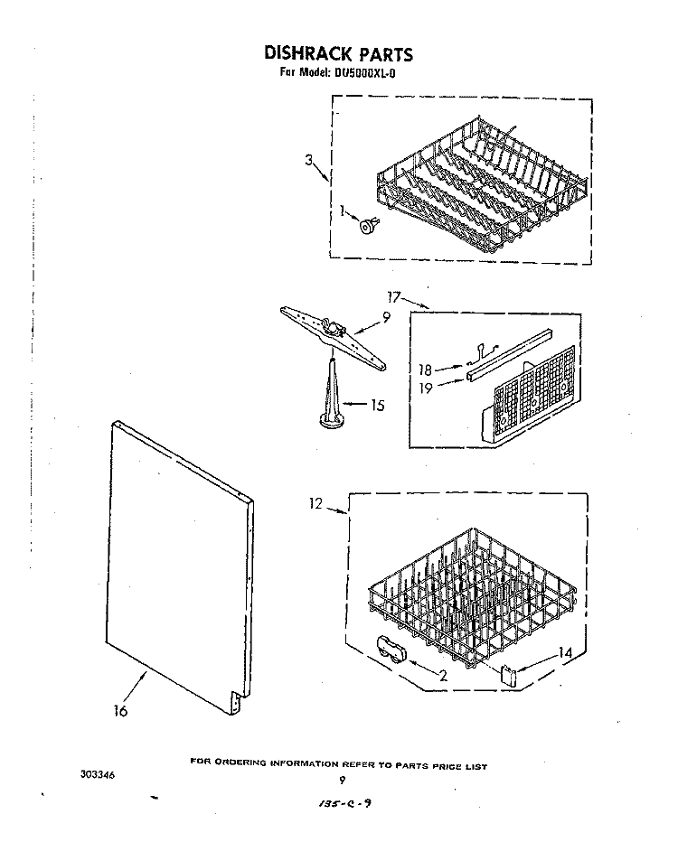 DISHRACK Diagram and Parts List for DU5000XL0  Whirlpool Dishwasher