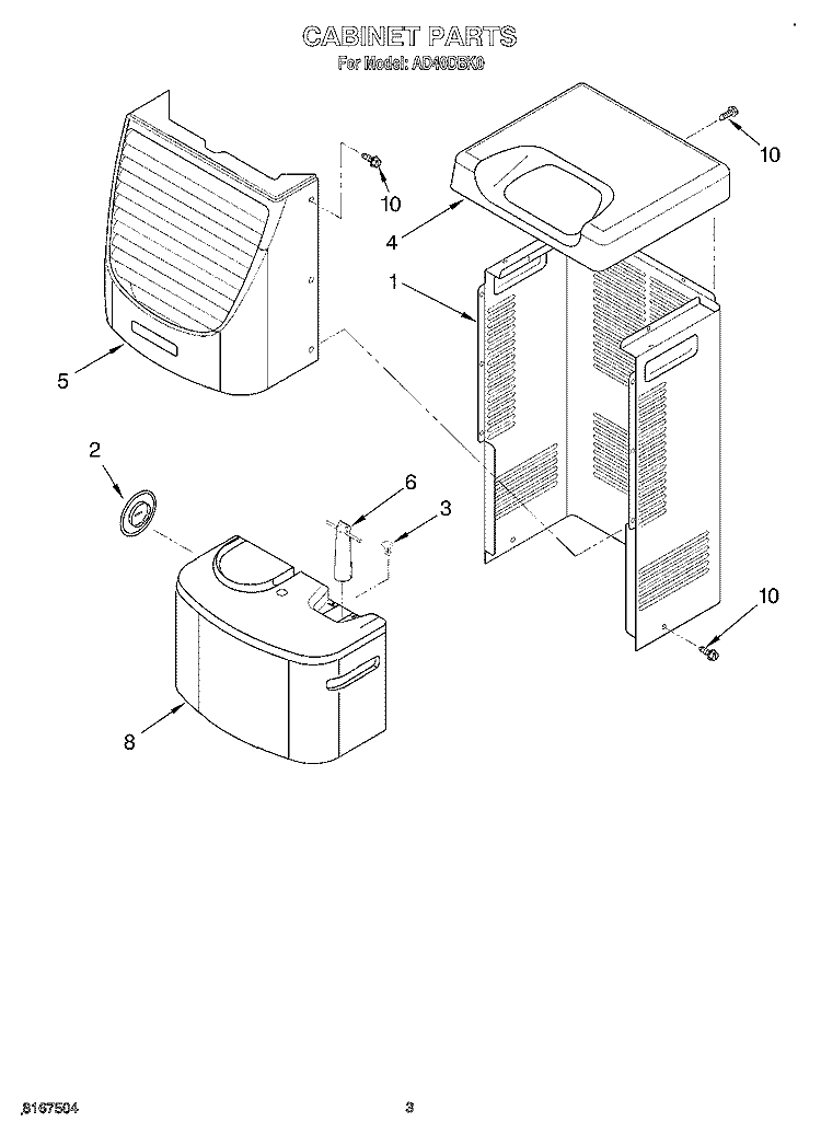 SECTION Diagram and Parts List for AD40DBK0  Whirlpool Dehumidifier