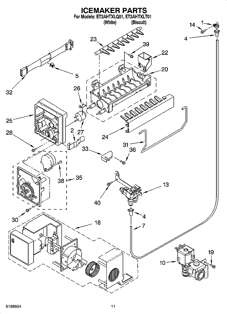 ICEMAKER PARTS Diagram and Parts List for ET2AHTXLT01  Whirlpool Refrigerator