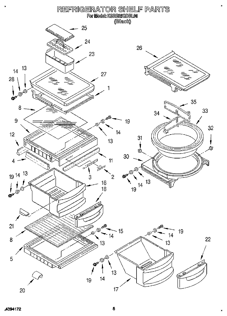 REFRIGERATOR SHELF Diagram and Parts List for KSRB25QDBL01  KitchenAid Refrigerator