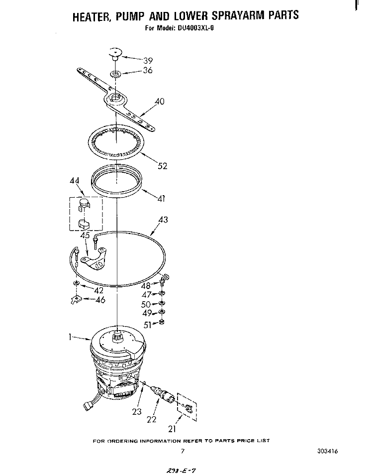 HEATER, PUMP AND LOWER SPRAYARM Diagram and Parts List for DU4003XL0  Whirlpool Dishwasher