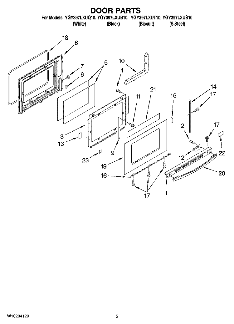 DOOR PARTS Diagram and Parts List for YGY397LXUB10  Whirlpool Range