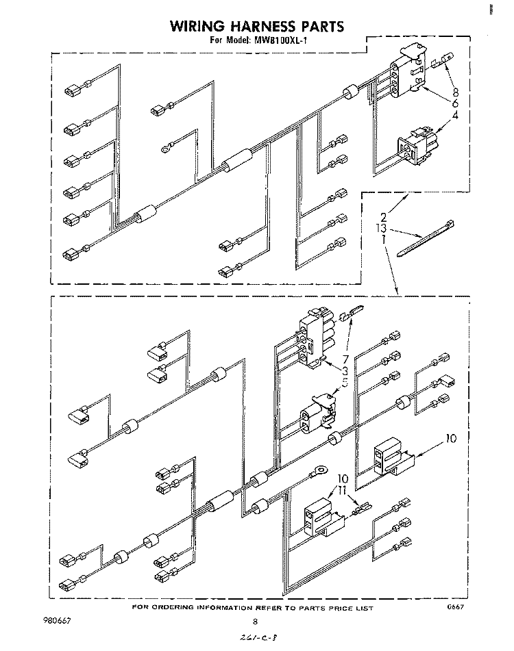 WIRING HARNESS , LITERATURE AND OPTIONAL Diagram and Parts List for MW8100XL1  Whirlpool Microwave