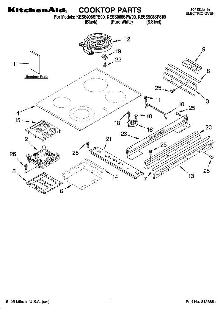 COOKTOP PARTS Diagram and Parts List for KESS908SPW00  KitchenAid Range