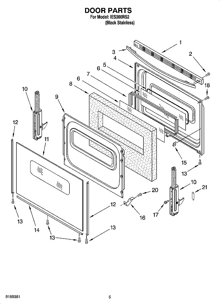 DOOR PARTS Diagram and Parts List for IES366RS2  Inglis Range
