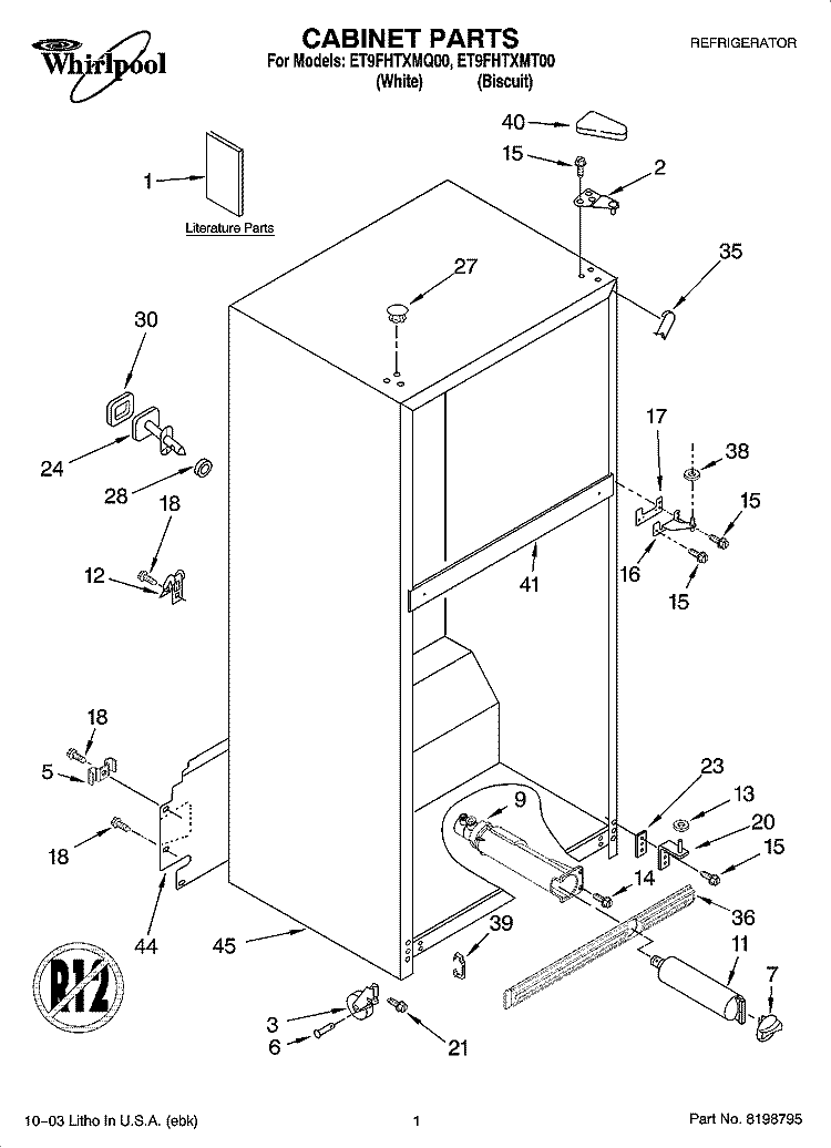 CABINET PARTS Diagram and Parts List for ET9FHTXMQ00  Whirlpool Refrigerator
