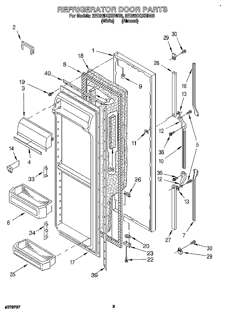 REFRIGERATOR DOOR Diagram and Parts List for 3ED22DQXBW03  Whirlpool Refrigerator