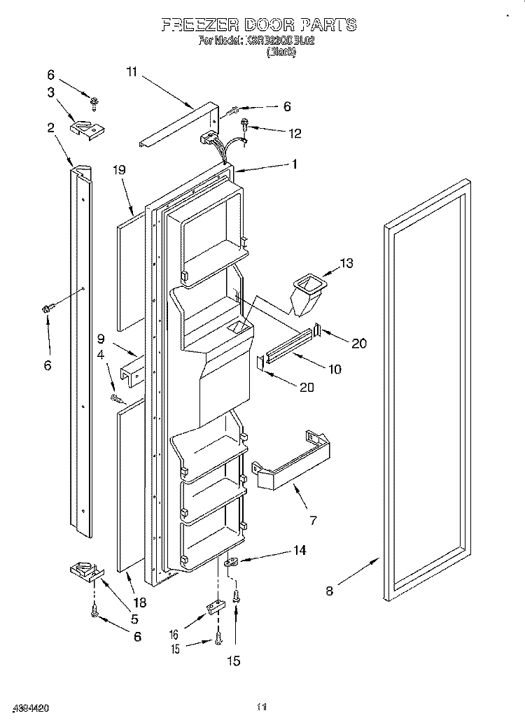 FREEZER DOOR Diagram and Parts List for KSRB22QDBL02  KitchenAid Refrigerator