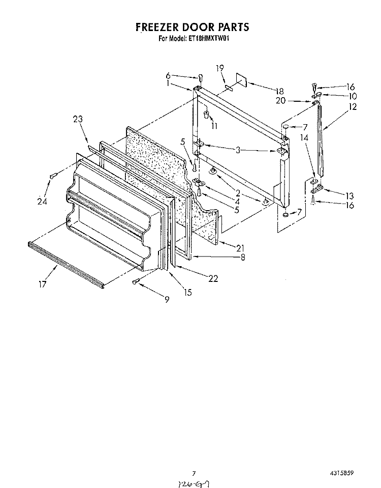 FREEZER DOOR Diagram and Parts List for ET18HMXTM01  Whirlpool Refrigerator