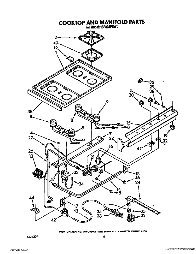 COOKTOP AND MANIFOLD, LIT/OPTIONAL Diagram and Parts List for 1SF034PEW1  Whirlpool Range