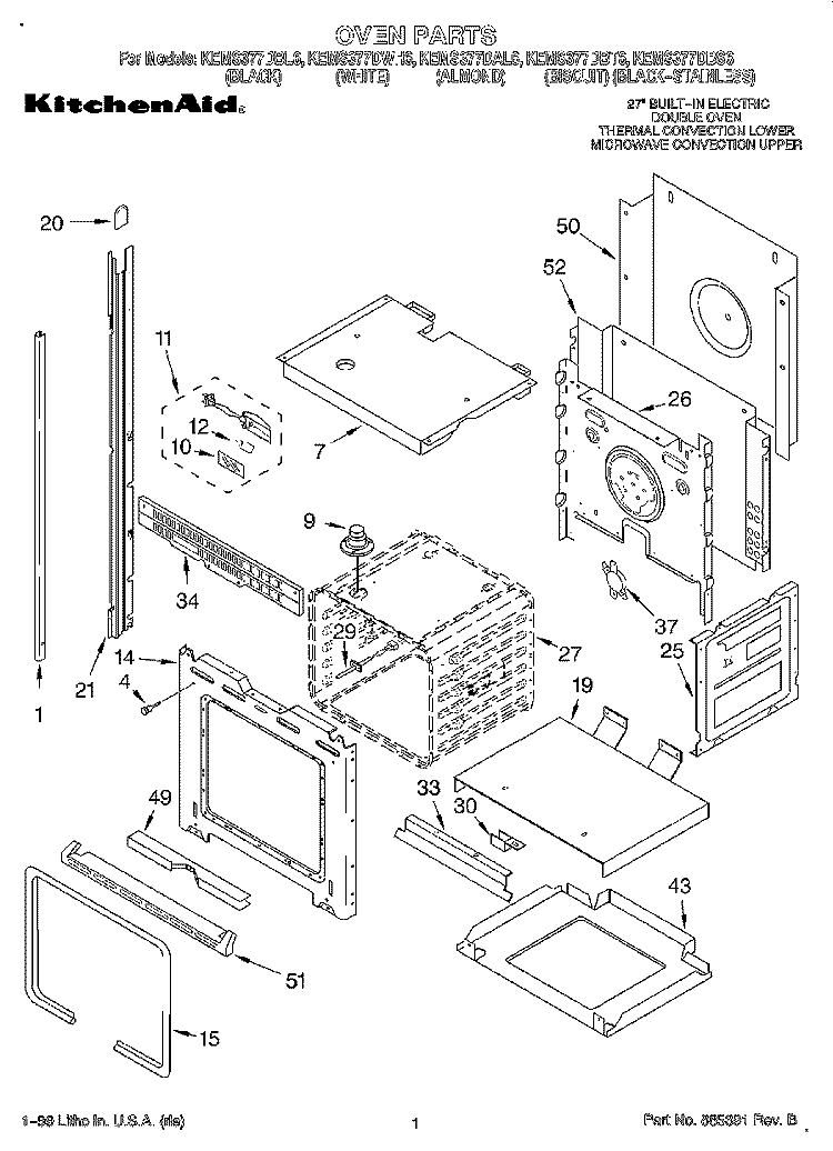 OVEN Diagram and Parts List for KEMS377DAL6  KitchenAid Microwave Oven Combo