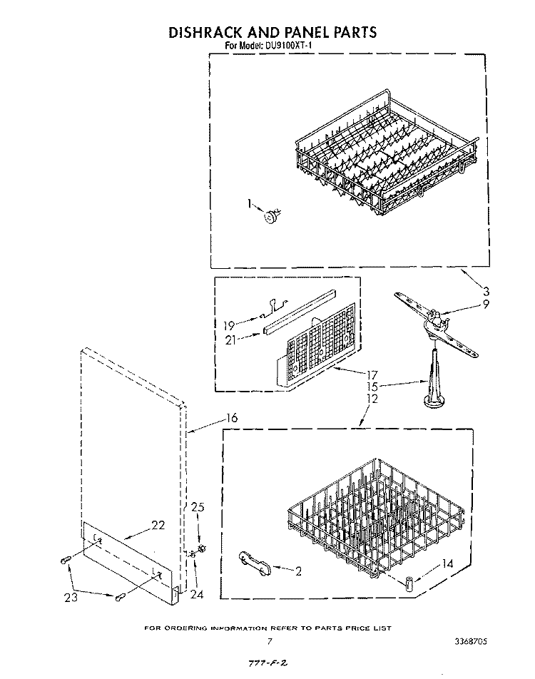 DISHRACK AND PANEL Diagram and Parts List for DU9100XT1  Whirlpool Dishwasher
