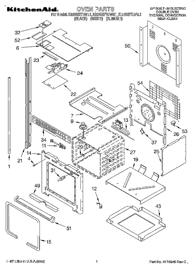 OVEN Diagram and Parts List for KEBS277DAL1  KitchenAid Wall Oven