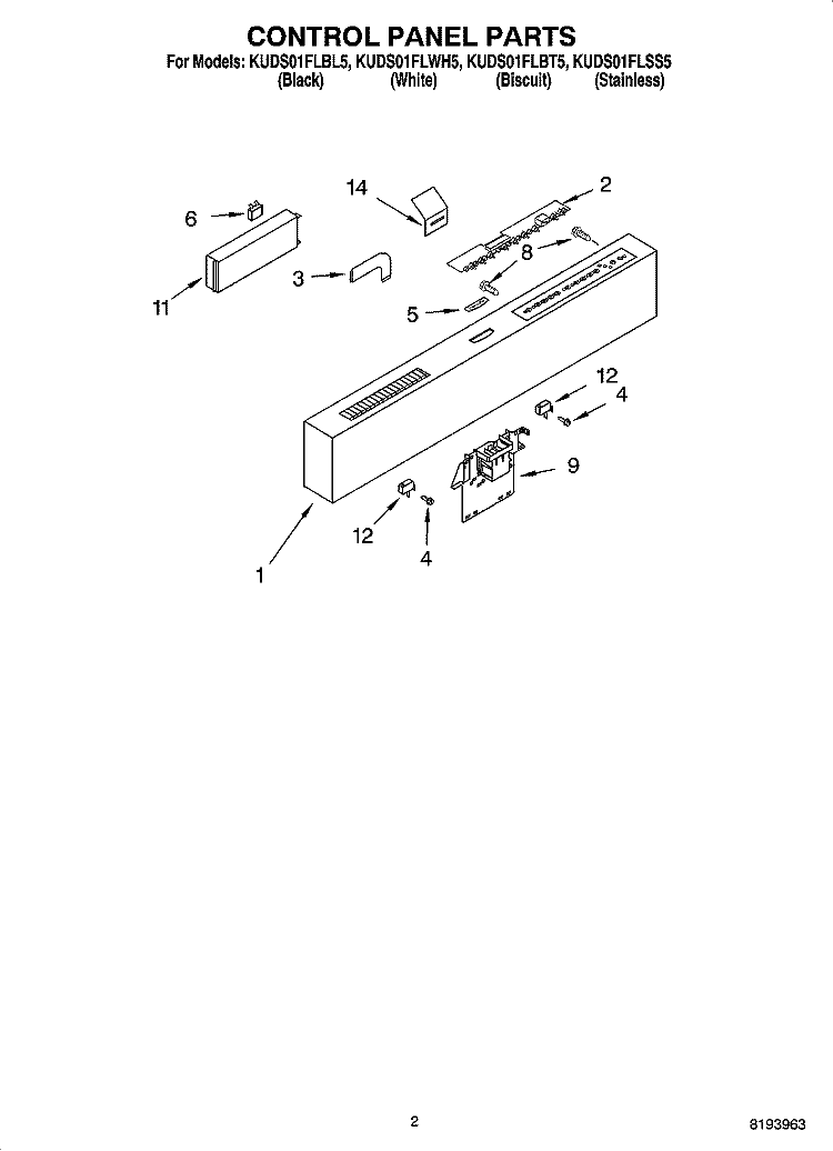 CONTROL PANEL PARTS Diagram and Parts List for KUDS01FLSS5  KitchenAid Dishwasher