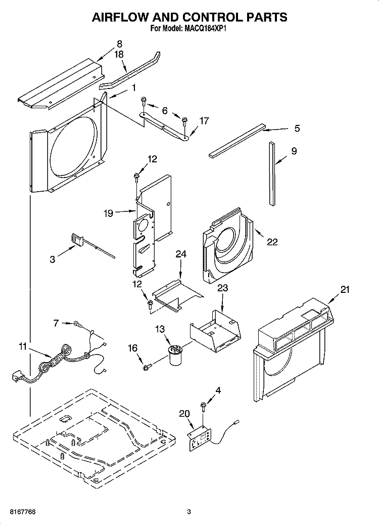 AIRFLOW AND CONTROL PARTS Diagram and Parts List for MACQ184XP1  Whirlpool Air Conditioner