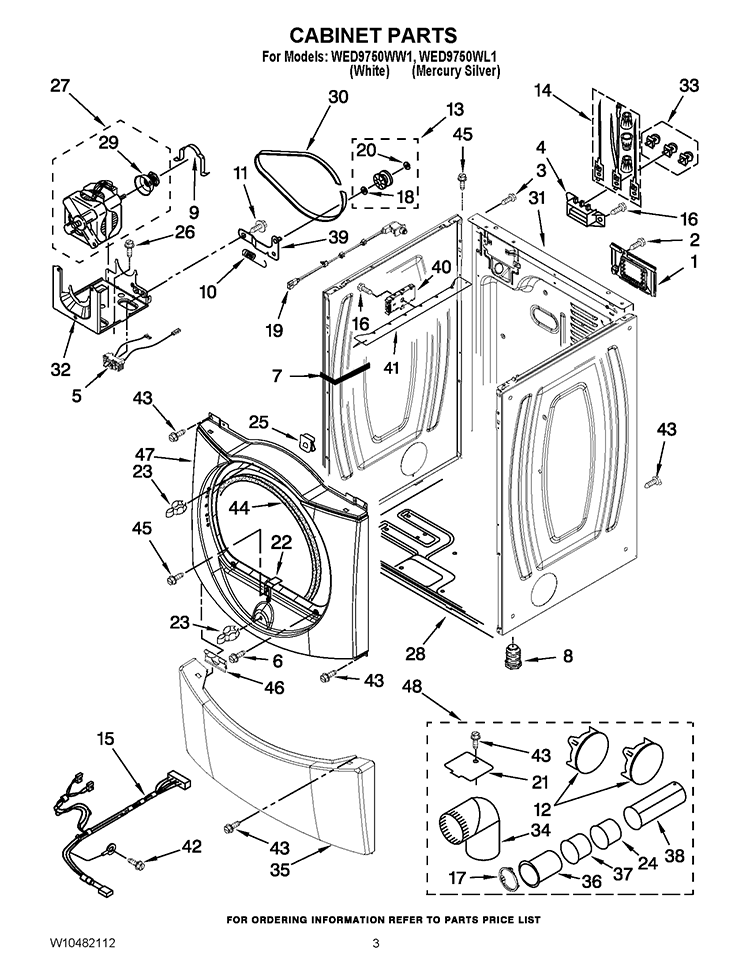 CABINET PARTS Diagram and Parts List for WED9750WL1  Whirlpool Dryer