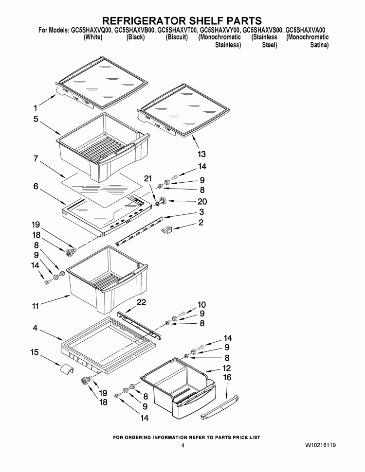REFRIGERATOR SHELF PARTS Diagram and Parts List for GC5SHAXVB00  Whirlpool Refrigerator
