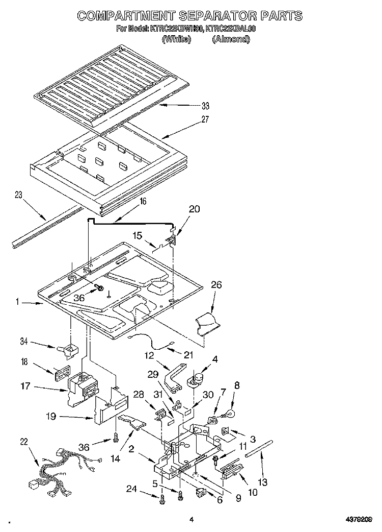COMPARTMENT SEPARATOR Diagram and Parts List for KTRC22KBAL00  KitchenAid Refrigerator